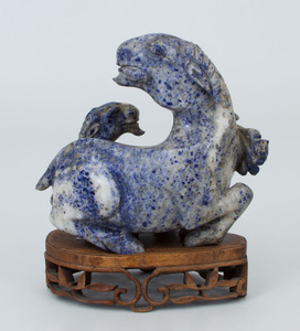 Chinese Lapis Lazuli Model of Ram and Baby