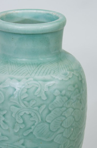 Chinese Celadon Glazed Porcelain Baluster-Form Vase and a White Crackle-Glazed Porcelain Hu-Form Vase