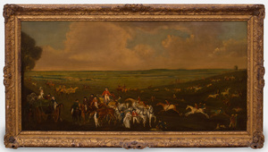 ENGLISH SCHOOL: HORSES TAKING THEIR EXERCISE ON WARREN HILL, NEAR NEWMARKET