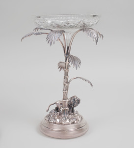 Silver Plate and Cut Glass Epergne and a Mirrored Stand