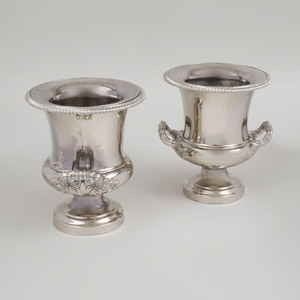 Pair of Silver Plate Wine Coolers Engraved with Crest