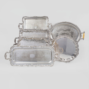 Group of Six Silver Plate Serving Trays