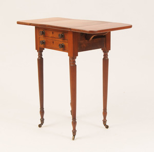 Federal Mahogany Two-Drawer Drop-Leaf Work Table on Reeded Legs