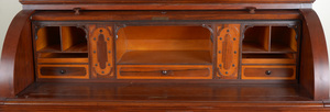 Victorian Carved Mahogany Roll-Top Desk and Bookcase