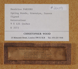 BEATRICE PARSONS (1870-1955): SPRING WOODS, GRAVETYE MANOR