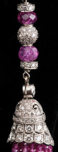 18K WHITE GOLD, DIAMOND AND PINK SAPPHIRE BEAD NECKLACE AND MATCHING EARRINGS