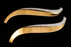TWO 14K GOLD AND DIAMOND BROOCHES