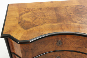 Dutch Walnut Veneered Concave-Fronted Three-Drawer Commode