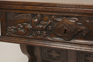 Gothic Style Carved Oak Swivel Folding Top Table