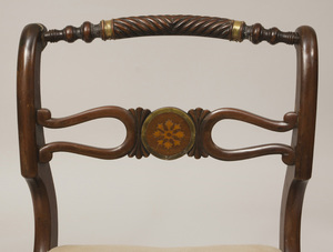 Pair of Regency Marquetry and Brass-Inlaid Mahogany Side Chairs, Possibly Irish