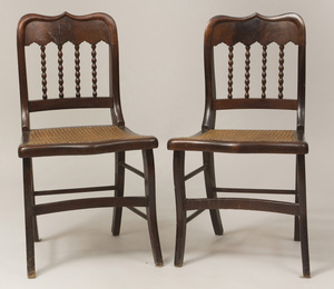 Pair of American Rococo Revival Mahogany Spindle-Back Side Chairs
