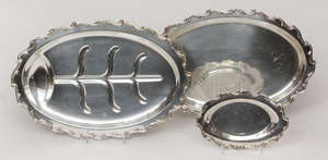 Group of Seven Silver-Plated Trays and Three Chafing Dish Stands
