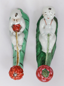 Pair of Chinese Porcelain Polychrome Wall Hooks