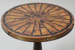 Regency Style Brass and Burlwood Inlaid Pedestal Table