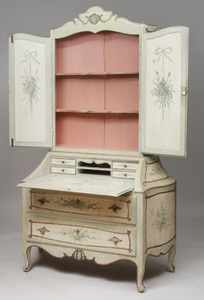 Italian Rococo Style Painted Bureau Bookcase, Late 19th Century