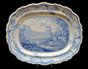 STAFFORDSHIRE BLUE TRANSFER-PRINTED TOPOGRAPHICAL PLATTER, PANORAMIC VIEW OF PITTSBURGH