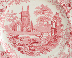 GROUP OF STAFFORDSHIRE RED TRANSFER-PRINTED PLATES