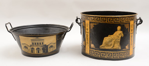 Two Black-Ground Tôle Peinte Buckets with Classical Paper Decoupage