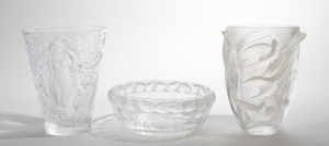 Two Modern Lalique Glass Articles and a Vase
