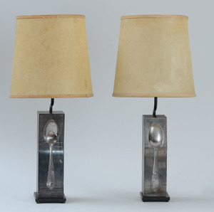 French Iron Two-Piece Spoon Mold, Mounted as a Pair of Lamps