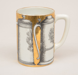 Fornasetti Design Gold-Ground Porcelain Mug, 20th Century