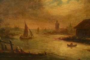DUTCH SCHOOL: MOONLIT PORT SCENE