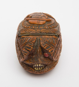 CARVED WOOD NUT-FORM SNUFF BOX AND A SILVER-PLATE-MOUNTED WOOD SNUFF BOX