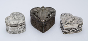 THREE SILVER HEART-SHAPED BOXES