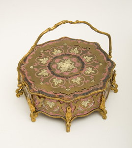 NAPOLEON III GILT-METAL-MOUNTED BRASS INLAID AND PINK STAINED COMPOSITION JEWEL BOX