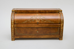 ITALIAN NEOCLASSICAL STYLE EMBOSSED LEATHER-CLAD MINIATURE BUREAU À CYLINDRE