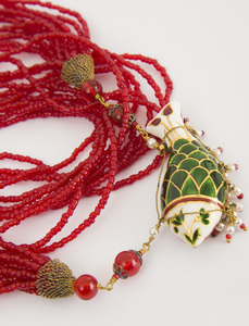 Three Indian Style Glass Beaded Necklaces, with Fish Charms