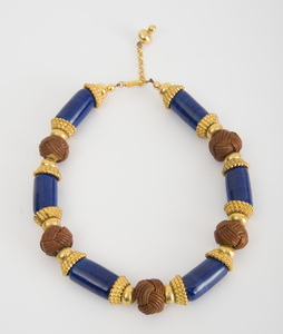Gilt-Metal and Glass Beaded Necklace, a Gilt-Metal, Simulated Lapis Lazuli and Beaded Necklace, a Gilt-Metal and Colored Beaded Neck...