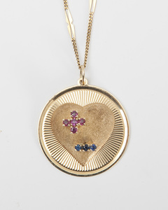 14k Gold, Ruby and Sapphire Pendant Necklace