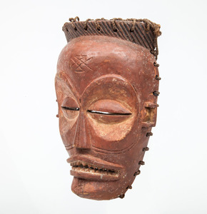 African Brown-Stained and Carved Wood Chokwe Mask