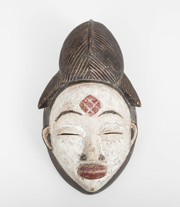 African Carved and Painted Wood White-Face Punu Mask