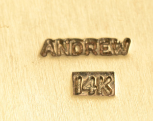 14k Gold Pendant by Andrew, and a 14k Gold Pin