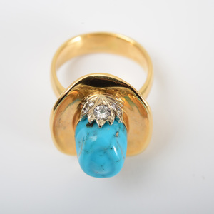 18k Gold, Turquoise and Diamond Ring