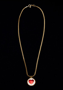 24k Gold and Enamel Heart Pendant on a 14k Gold Chain