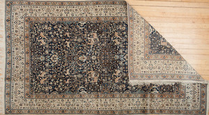 Nain Wool and Silk Cobalt-Ground Medallion Carpet, Modern