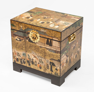 Chinese Gilt-Metal-Mounted, Black Lacquer and Papered Travelling Box