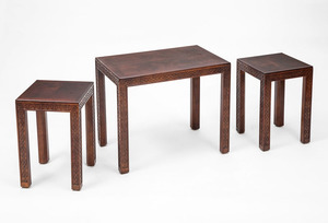 English Mahogany Low Table and Two Matching Side Tables