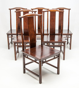 Eight Chinese Style Yoke-Back Stained Hardwood Dining Chairs