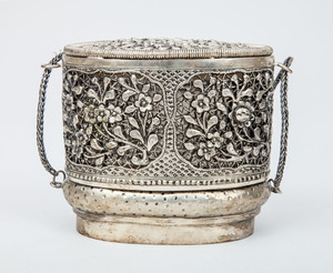 Two Eastern Pierced Filigree Silver-Plated Boxes and a Repoussé Box