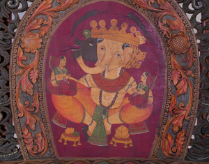 Indian Painted Throne Chair Decorated with Ganesh