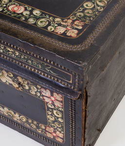 Chinese Painted Leather Mounted Camphorwood Trunk