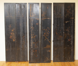 Chinese Black Lacquer and Polychrome Decorated Six Panel Coromandel Screen