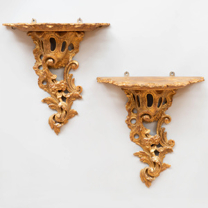 Pair of George II Style Carved Giltwood Wall Brackets