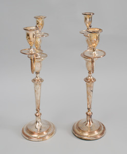 Pair of George III Sheffield Plate Two-Light Candelabra