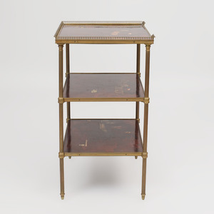 Bronze-Mounted Parcel-Gilt Black Lacquer Three Tier Side Table, of Recent Manufacture