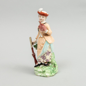 Derby Porcelain Figure of a Lady Hunter with Shot Gun and Holding a Pheasant